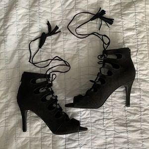 Nine West tie up suede heels